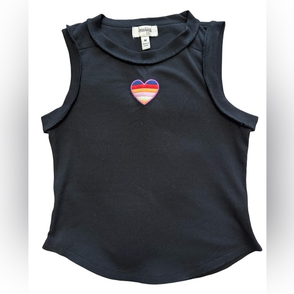 Black Sleeveless Top with Rainbow Heart - Picture 1 of 3